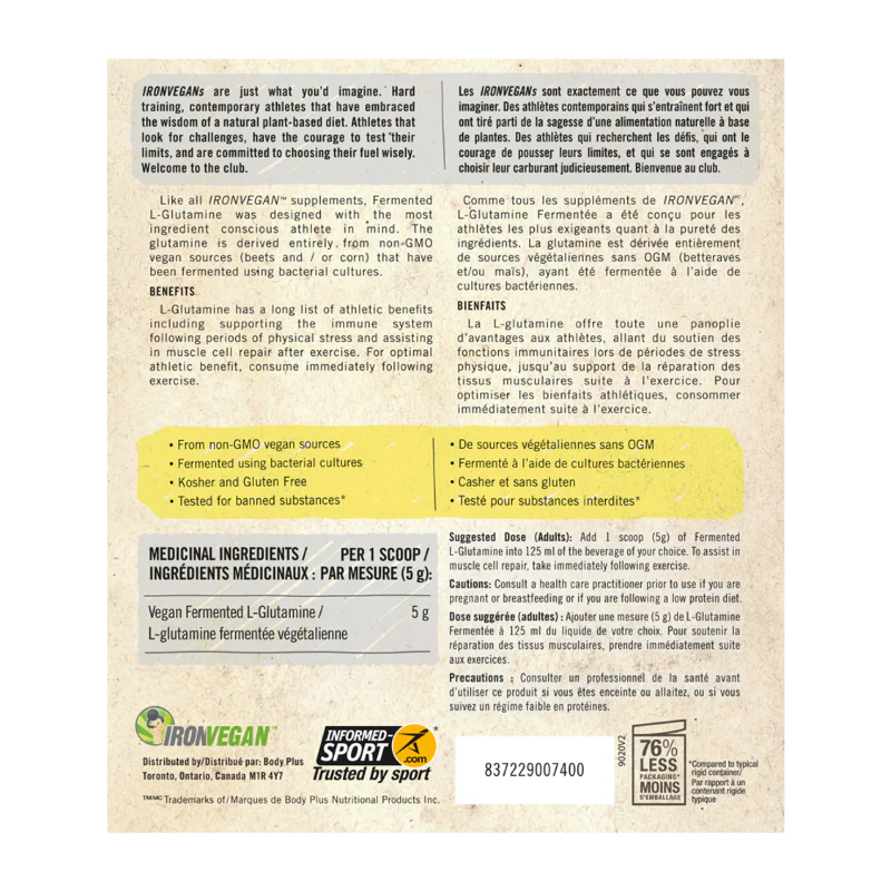 Iron Vegan Fermented L-Glutamine 400g - Image 3